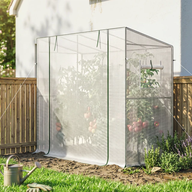 Alt view image 2 of 7 - 6.6 2.5 Lean Small Greenhouse, Portable Greenhouse with Resistant Cover Walk in with Roll Door and Mesh Windows