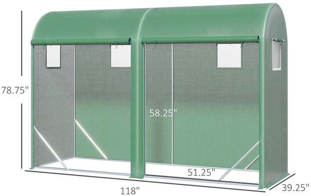 Alt view image 7 of 7 - 10 3 Walk in Lean Greenhouse, Steel Zipper Roll Windows and 2 Doors Protecting Cover for Growing Flowers Vegetables