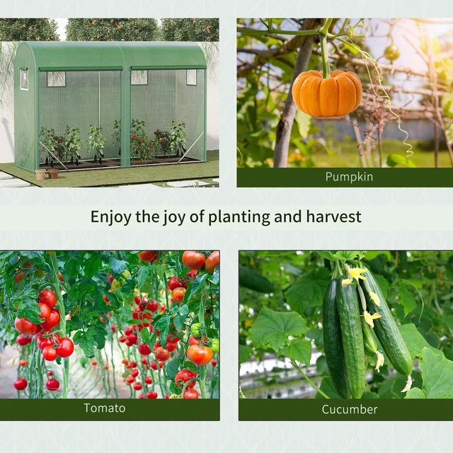 Alt view image 3 of 7 - 10 3 Walk in Lean Greenhouse, Steel Zipper Roll Windows and 2 Doors Protecting Cover for Growing Flowers Vegetables
