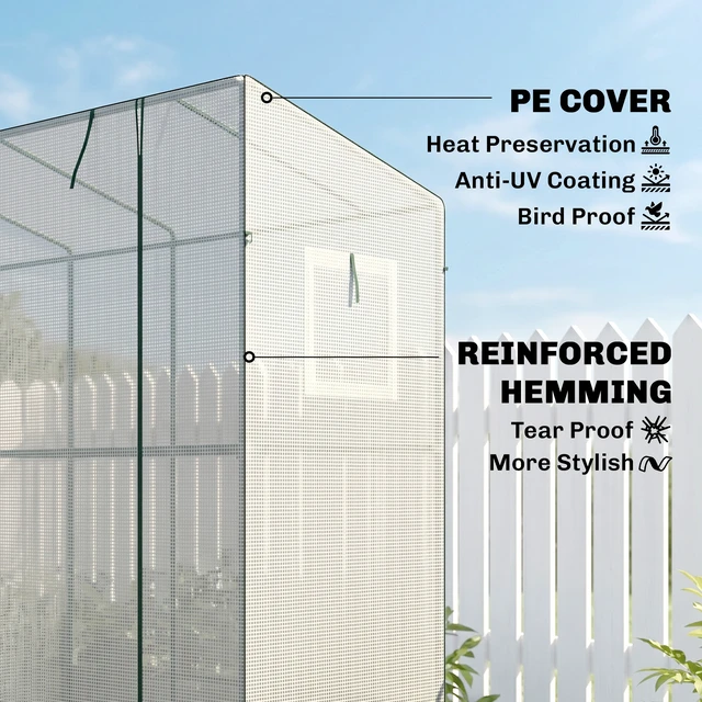 Alt view image 5 of 7 - 6.6 2.5 Lean Small Greenhouse, Portable Greenhouse with Resistant Cover Walk in with Roll Door and Mesh Windows