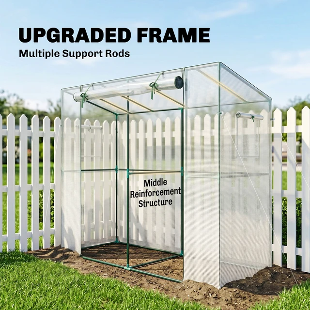 Alt view image 6 of 7 - 6.6 2.5 Lean Small Greenhouse, Portable Greenhouse with Resistant Cover Walk in with Roll Door and Mesh Windows