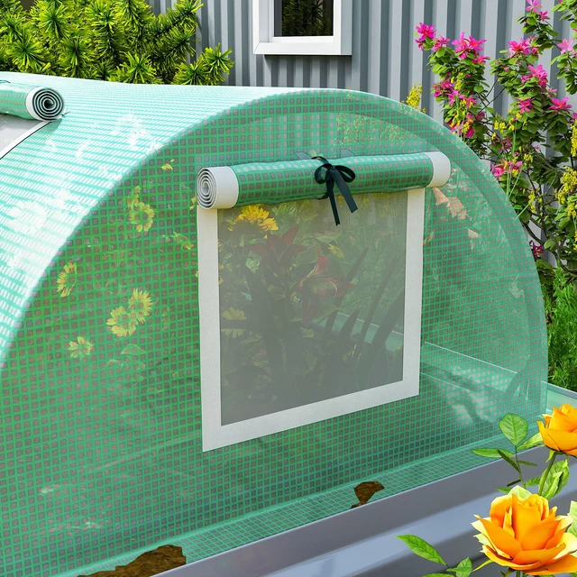 Alt view image 3 of 7 - 10 3 Mini Greenhouse with Mesh Windows, Portable Plant with Cover Steel Frame for Garden, Grey Green, Steel