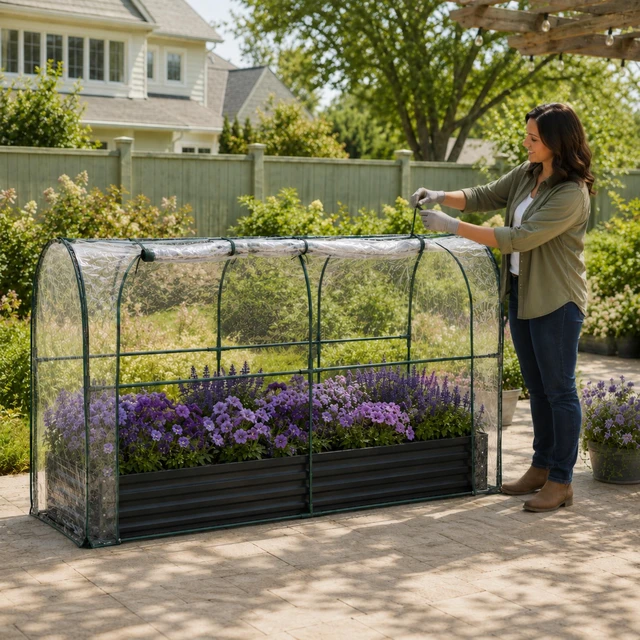 Main image of Raised Garden Bed with PVC Mini Greenhouse Cover, 70.87×35.43 Inch Galvanized Metal Planter Box with Plant Protection