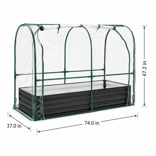 Alt view image 2 of 7 - Raised Garden Bed with PVC Mini Greenhouse Cover, 70.87×35.43 Inch Galvanized Metal Planter Box with Plant Protection