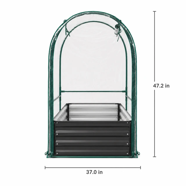 Alt view image 3 of 7 - Raised Garden Bed with PVC Mini Greenhouse Cover, 70.87×35.43 Inch Galvanized Metal Planter Box with Plant Protection