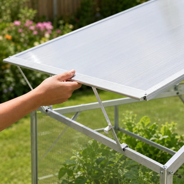 Alt view image 5 of 7 - Aluminum Frame Mini Greenhouse with Polycarbonate Panels, Portable Walk in Cold Frame Plant Shelter Outdoor Insulated