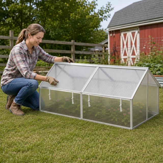 Main image of Aluminum Frame Mini Greenhouse with Polycarbonate Panels, Portable Walk in Cold Frame Plant Shelter Outdoor Insulated