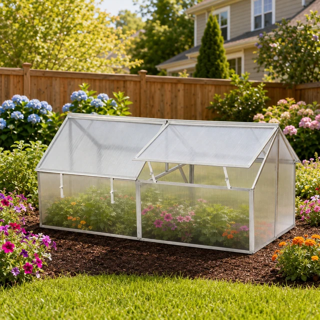 Alt view image 2 of 7 - Aluminum Frame Mini Greenhouse with Polycarbonate Panels, Portable Walk in Cold Frame Plant Shelter Outdoor Insulated