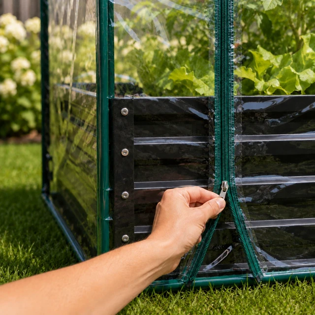 Alt view image 7 of 7 - Raised Garden Bed with PVC Mini Greenhouse Cover, 70.87×35.43 Inch Galvanized Metal Planter Box with Plant Protection