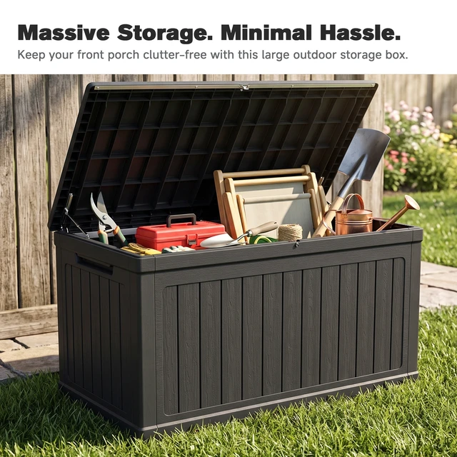 Alt view image 4 of 7 - 230 Gallon Large Outdoor Storage Xxl Deck Box for Patio Furniture, Outdoor Cushions Garden Tools and Sports Pools