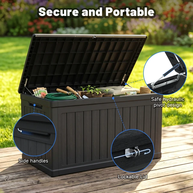 Alt view image 6 of 7 - 230 Gallon Large Outdoor Storage Xxl Deck Box for Patio Furniture, Outdoor Cushions Garden Tools and Sports Pools