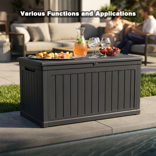 Alt view image 7 of 7 - 230 Gallon Large Outdoor Storage Xxl Deck Box for Patio Furniture, Outdoor Cushions Garden Tools and Sports Pools