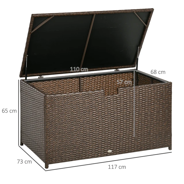 Alt view image 7 of 7 - 113 Gallon Deck Box, Rattan Outdoor Storage Box Waterproof Storage Container for Indoor Patio Furniture Cushions Pool