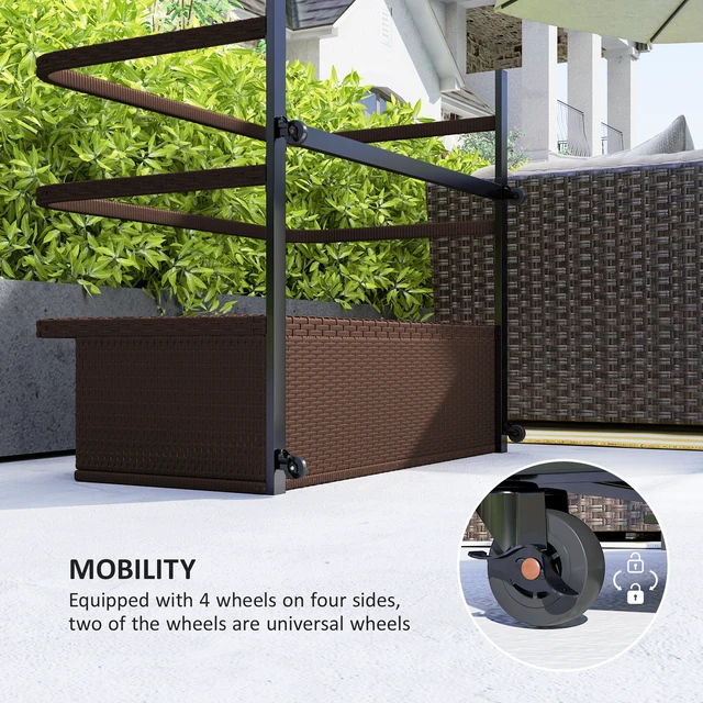 Alt view image 6 of 7 - Wicker Patio Pool Float Storage Basket, Rattan Outdoor Pool Caddy with Rolling Wheels for Floaties Noodles Life Vests