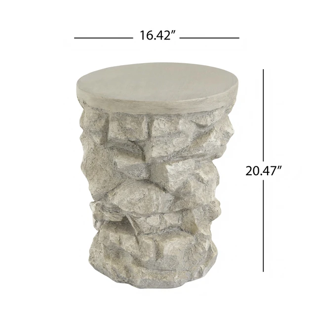 Alt view image 2 of 7 - Round Faux Stacked Side Table, Pre Assembled Non Accent End Table Weight Capacity Indoor and Outdoor Stool for Patio