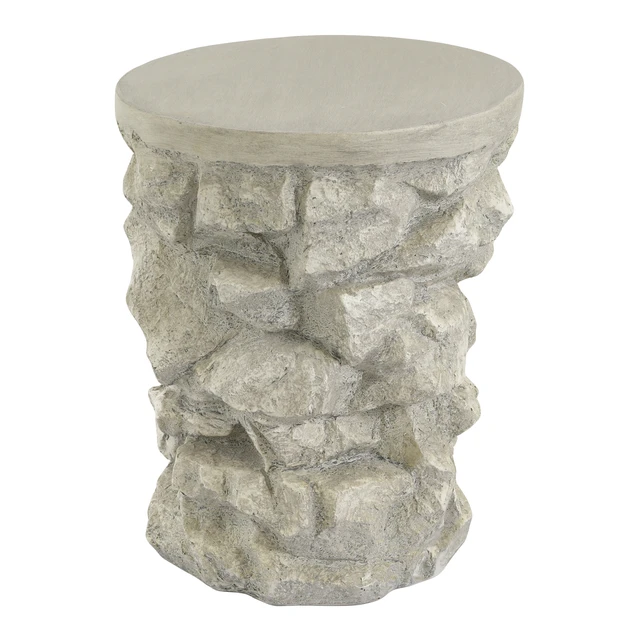 Alt view image 5 of 7 - Round Faux Stacked Side Table, Pre Assembled Non Accent End Table Weight Capacity Indoor and Outdoor Stool for Patio