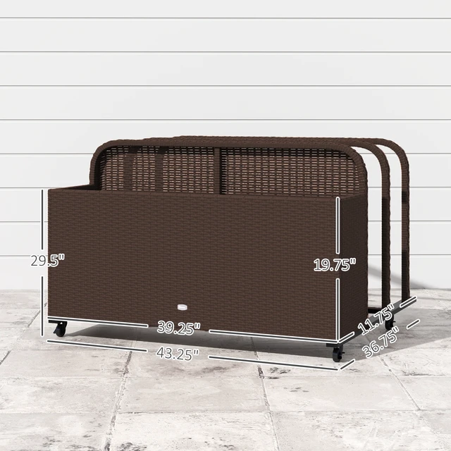 Alt view image 7 of 7 - Wicker Patio Pool Float Storage Basket, Rattan Outdoor Pool Caddy with Rolling Wheels for Floaties Noodles Life Vests