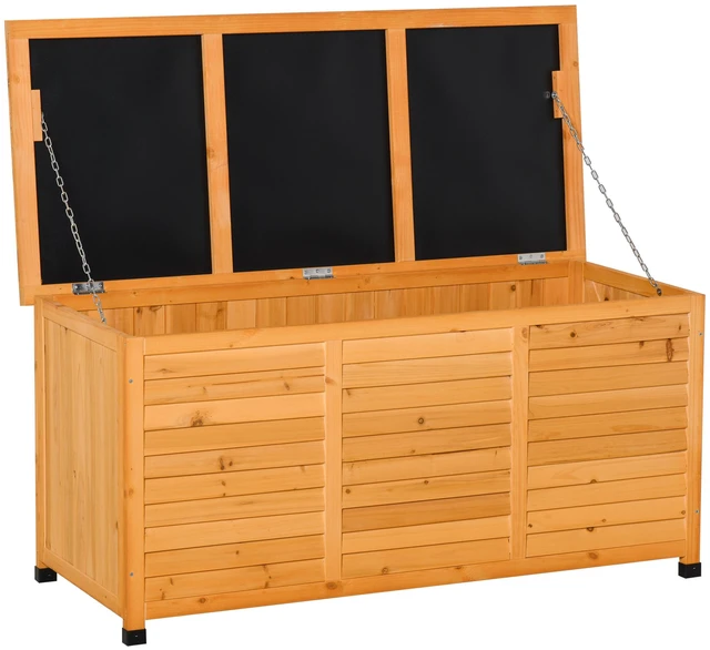 Main image of 75 Gallon Wooden Deck Box, Outdoor Storage Container with Aerating Gap and Weather Fighting Finish, Yellow, Wood