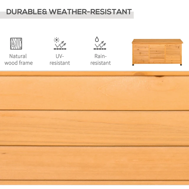 Alt view image 6 of 7 - 75 Gallon Wooden Deck Box, Outdoor Storage Container with Aerating Gap and Weather Fighting Finish, Yellow, Wood