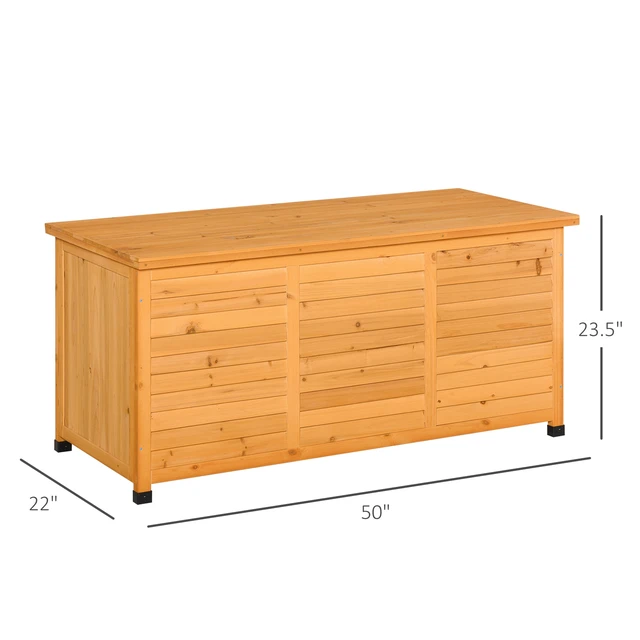Alt view image 7 of 7 - 75 Gallon Wooden Deck Box, Outdoor Storage Container with Aerating Gap and Weather Fighting Finish, Yellow, Wood