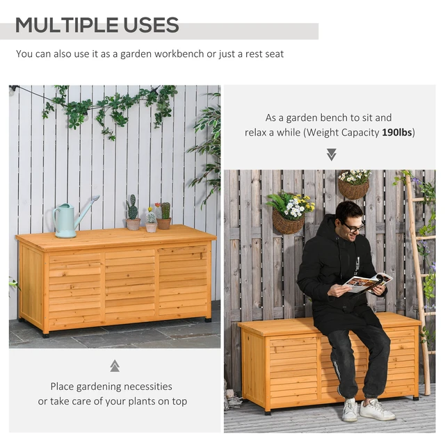 Alt view image 4 of 7 - 75 Gallon Wooden Deck Box, Outdoor Storage Container with Aerating Gap and Weather Fighting Finish, Yellow, Wood