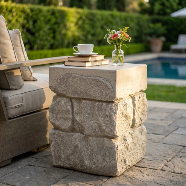 Main image of Faux Stacked Side Table, Square Top Accent End Table Pre Assembled Non Weight Capacity Indoor Outdoor Stool for Patio
