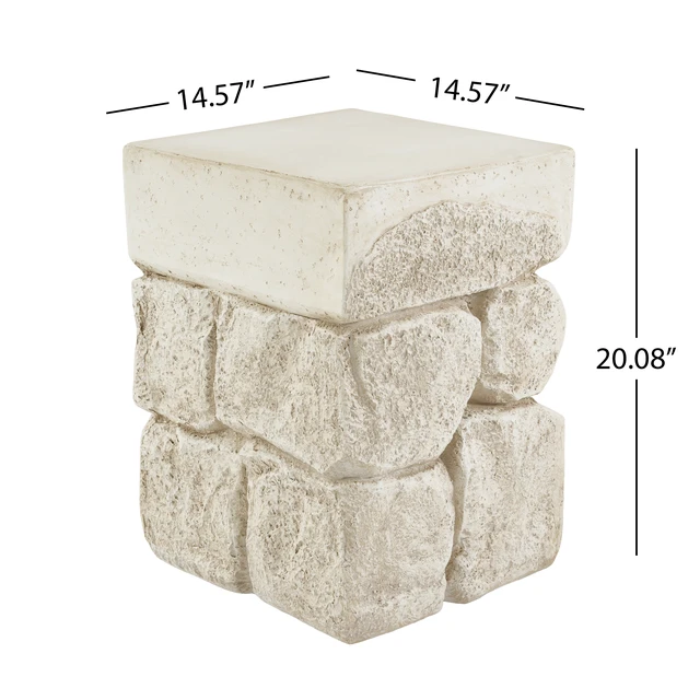 Alt view image 2 of 7 - Faux Stacked Side Table, Square Top Accent End Table Pre Assembled Non Weight Capacity Indoor Outdoor Stool for Patio