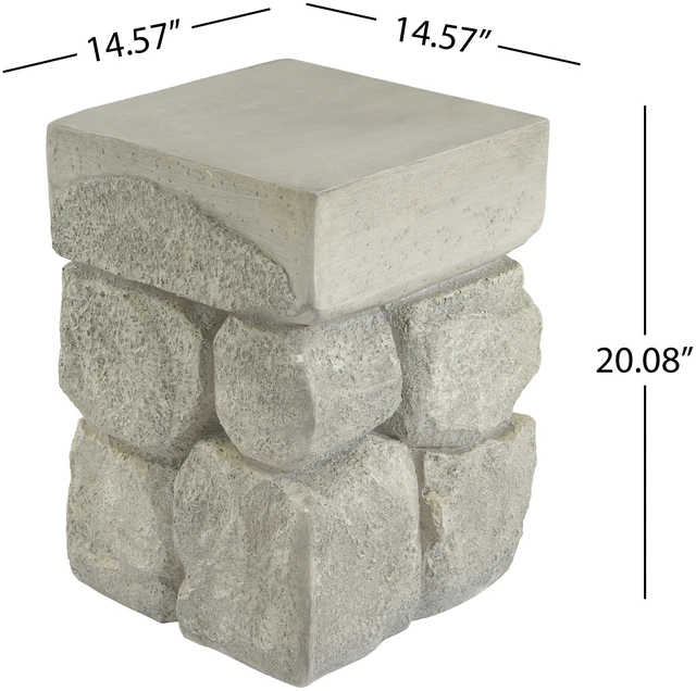 Alt view image 2 of 7 - Faux Stacked Side Table, Square Top Accent End Table Pre Assembled Non Weight Capacity Indoor Outdoor Stool for Patio