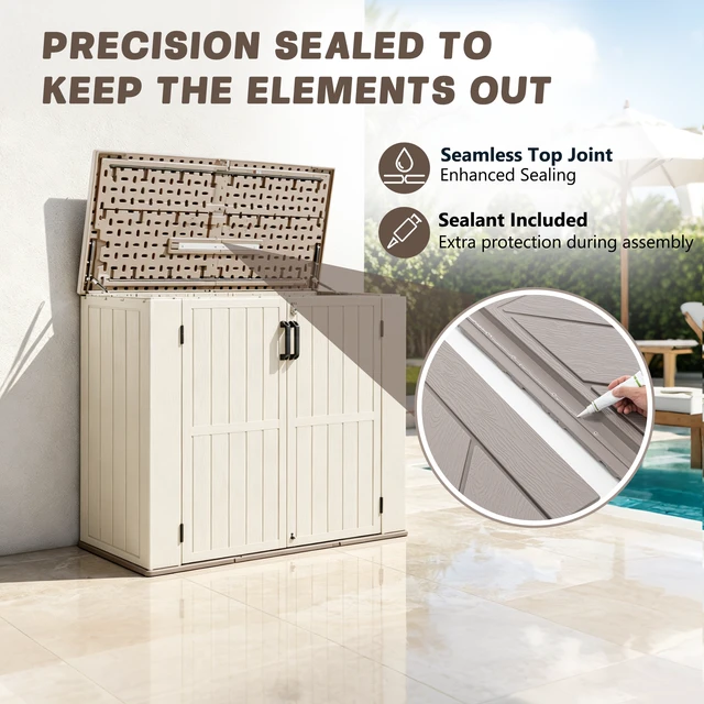 Alt view image 3 of 7 - Inchx 47.24 Inch Large Outdoor Storage Box, Weatherproof Resin Deck Box with Gas Spring Lid Waterproof