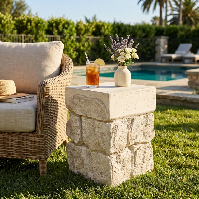 Main image of Faux Stacked Side Table, Square Top Accent End Table Pre Assembled Non Weight Capacity Indoor Outdoor Stool for Patio