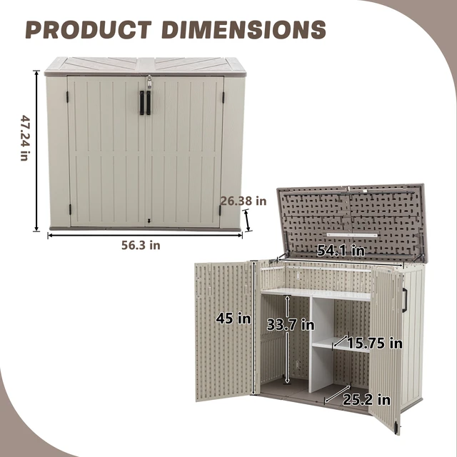 Alt view image 2 of 7 - Inchx 47.24 Inch Outdoor Storage Box with Divider, Weatherproof Resin Deck Box with Gas Spring Lid Waterproof
