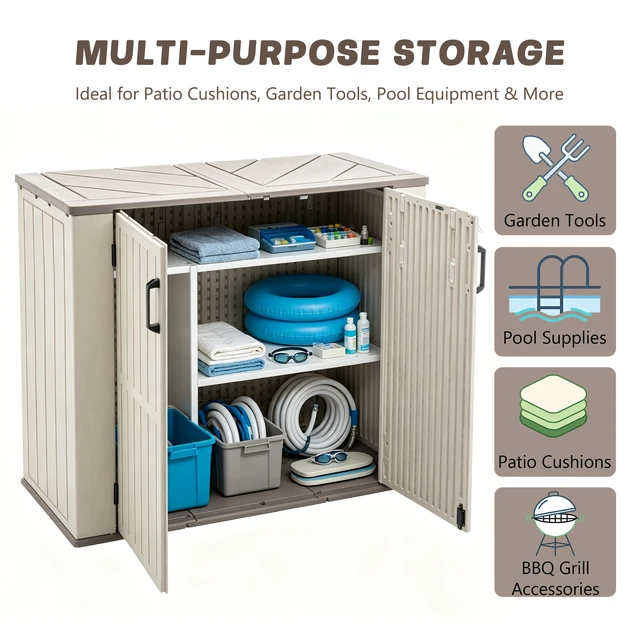 Alt view image 5 of 7 - Inchx 47.24 Inch Outdoor Storage Box with Divider, Weatherproof Resin Deck Box with Gas Spring Lid Waterproof