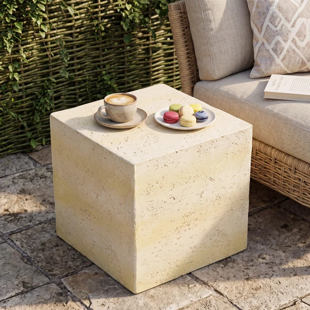 Main image of Square Side Table, Faux Textured Accent End Table Pre Assembled Non Design Load Capacity Indoor and Outdoor Use Cube