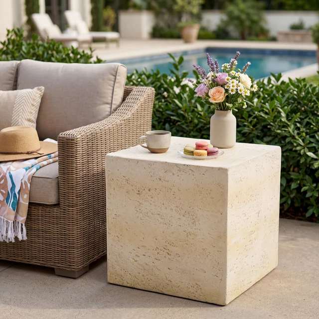 Alt view image 4 of 7 - Square Side Table, Faux Textured Accent End Table Pre Assembled Non Design Load Capacity Indoor and Outdoor Use Cube