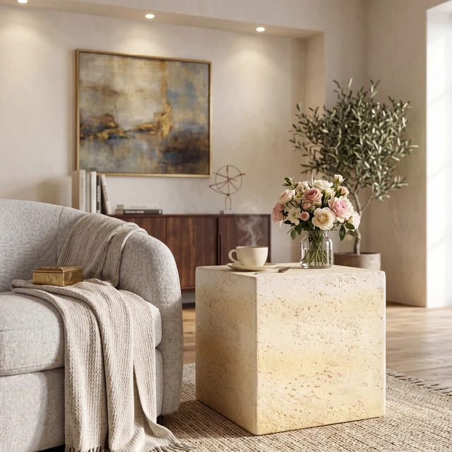 Alt view image 5 of 7 - Square Side Table, Faux Textured Accent End Table Pre Assembled Non Design Load Capacity Indoor and Outdoor Use Cube