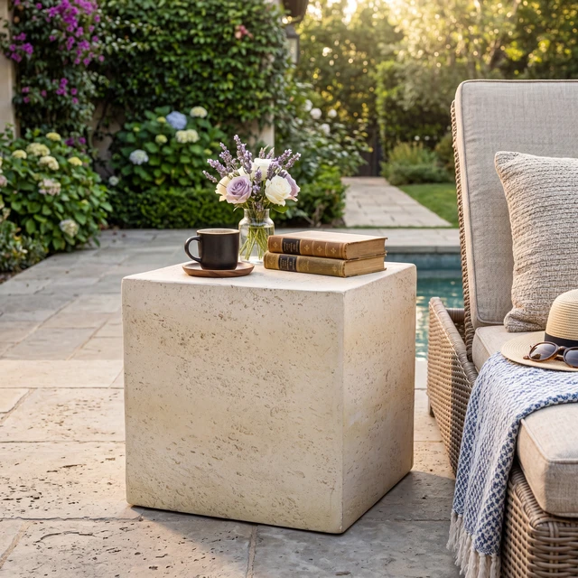 Alt view image 3 of 7 - Square Side Table, Faux Textured Accent End Table Pre Assembled Non Design Load Capacity Indoor and Outdoor Use Cube