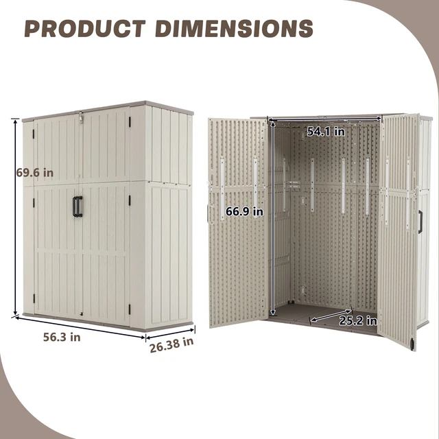 Alt view image 2 of 7 - Inchx 69.6 Inch Double Layer Outdoor Storage Box, Weatherproof Resin Deck Box with Wall Securing Design