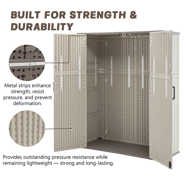 Alt view image 3 of 7 - Inchx 69.6 Inch Double Layer Outdoor Storage Box, Weatherproof Resin Deck Box with Wall Securing Design