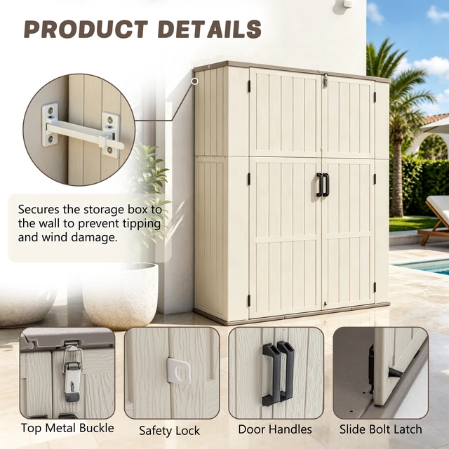 Alt view image 4 of 7 - Inchx 69.6 Inch Double Layer Outdoor Storage Box, Weatherproof Resin Deck Box with Wall Securing Design