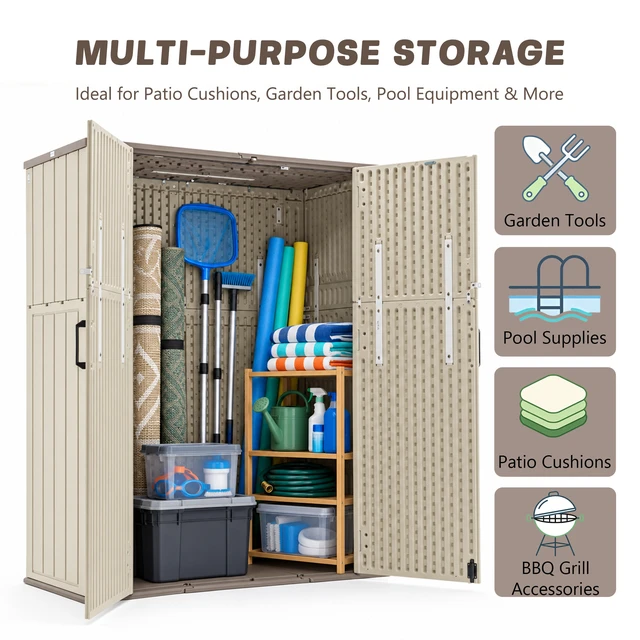 Alt view image 7 of 7 - Inchx 69.6 Inch Double Layer Outdoor Storage Box, Weatherproof Resin Deck Box with Wall Securing Design