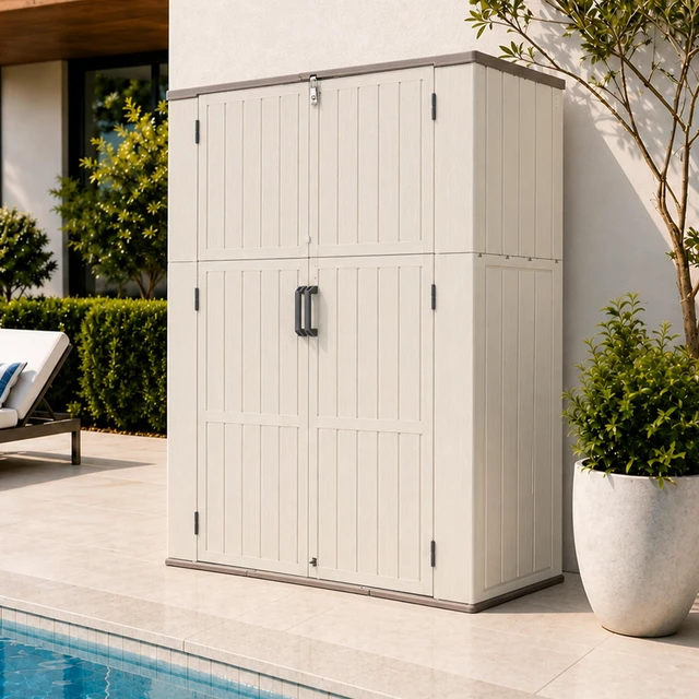 Main image of Inchx 69.6 Inch Double Layer Outdoor Storage Box with Divider, Weatherproof Resin Deck Box Waterproof