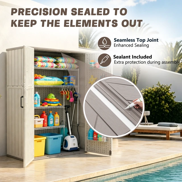 Alt view image 6 of 7 - Inchx 69.6 Inch Double Layer Outdoor Storage Box, Weatherproof Resin Deck Box with Wall Securing Design
