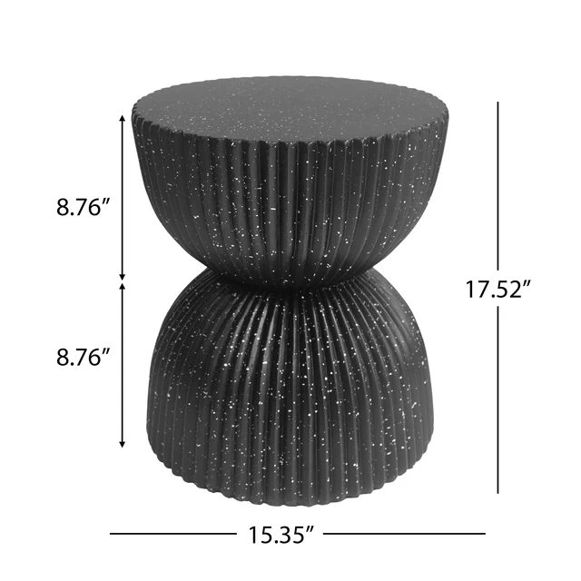 Alt view image 2 of 7 - Speckled Hourglass Side Table, Fully Assembled Non Foldable Ribbed Accent End Table Indoor Outdoor Side