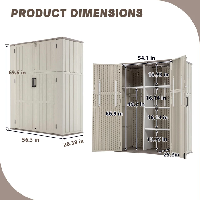 Alt view image 2 of 7 - Inchx 69.6 Inch Double Layer Outdoor Storage Box with Divider, Weatherproof Resin Deck Box Waterproof