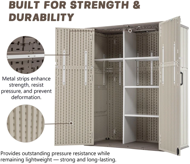 Alt view image 3 of 7 - Inchx 69.6 Inch Double Layer Outdoor Storage Box with Divider, Weatherproof Resin Deck Box Waterproof