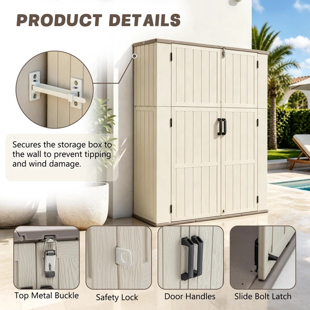 Alt view image 5 of 7 - Inchx 69.6 Inch Double Layer Outdoor Storage Box with Divider, Weatherproof Resin Deck Box Waterproof