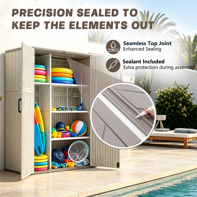 Alt view image 7 of 7 - Inchx 69.6 Inch Double Layer Outdoor Storage Box with Divider, Weatherproof Resin Deck Box Waterproof