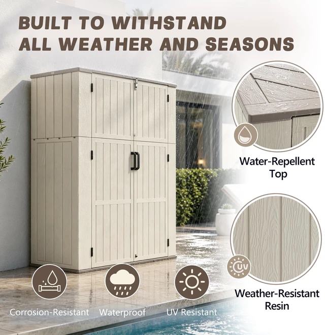 Alt view image 4 of 7 - Inchx 69.6 Inch Double Layer Outdoor Storage Box with Divider, Weatherproof Resin Deck Box Waterproof