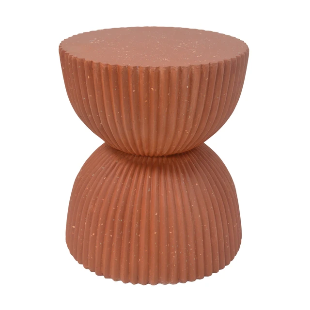 Alt view image 5 of 7 - Terracotta Speckled Hourglass Side Table, Fully Assembled Non Foldable Ribbed Accent End Table Indoor and Outdoor Decor
