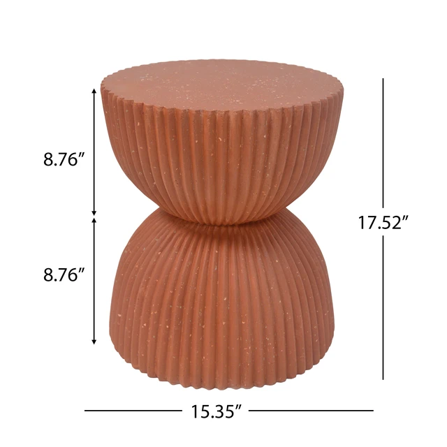Alt view image 2 of 7 - Terracotta Speckled Hourglass Side Table, Fully Assembled Non Foldable Ribbed Accent End Table Indoor and Outdoor Decor
